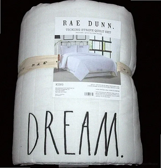 3-Pc RAE DUNN "DREAM." Full/Queen Polka Dot Trim Quilt & Shams Set NWT VHTF