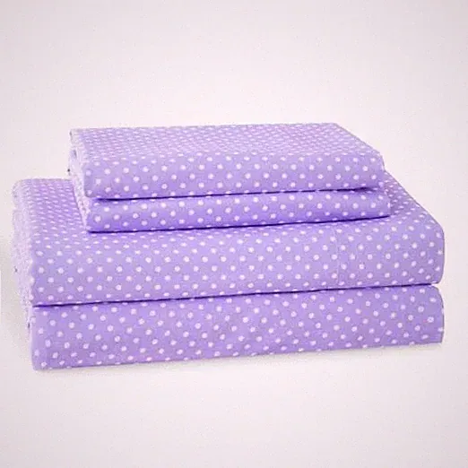4Pieces Polka Dot Sheets Set, Breathable Sheet Set with King Polka Dost Purple