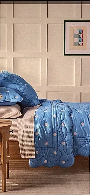 Anthropologie Queen Cotton Embroidered Polka Dot Quilt And Shams NEW