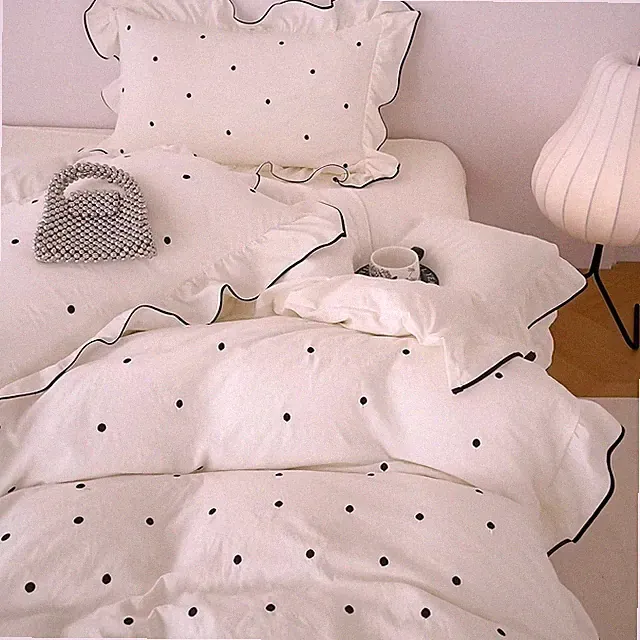 Beige Polka Dot Queen Duvet Cover Set with Ruffles - Soft All Seasons Bedding