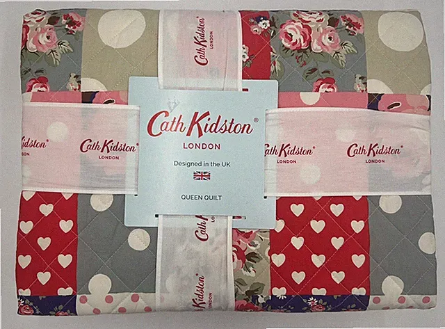 Cath Kidston Queen Quilt, Patchwork - Ruby, 100% Cotton, Polka Dot Floral, New