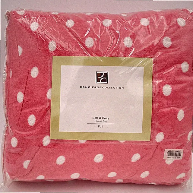 Concierge Collection Soft & Cozy Full Sheet Set Polka Dot Pink White Plush 4 Pc