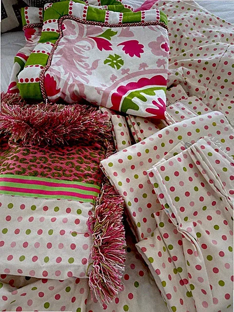 Custom Made Leopard Pink Polka Dot Std Shams Euro Shams Bedskirt Curtains 7pcs