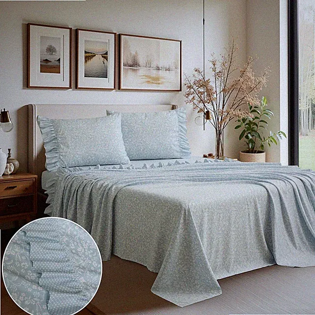 Floral with Polka Dot Ruffle Sheet Set - NEW - Twin - Full - Queen - King