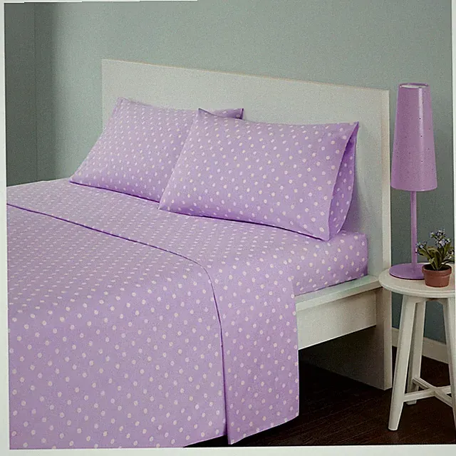 Full Polka Dot Printed Cotton Sheet Set Purple