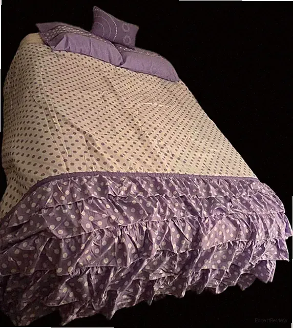 Full Size Bed Spread Set Purple Polka Dot With Ruffles, Pillow, 2 Pillowcases