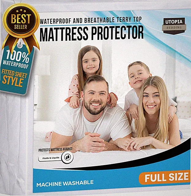 Full Size Mattress Protector Waterproof 200GSM Terry Fitted Deep Pocket White
