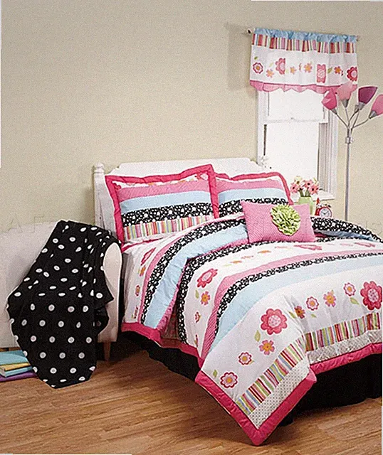 Girls Full Queen Comforter Quilt Polka Dot Floral Bedding Pink Blue Flowers Y2K