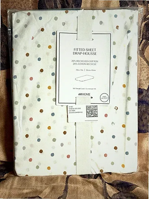 H&M Home Twin Fitted Sheet Polka Dot Multicolor Cotton Blend NIP
