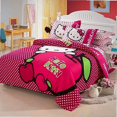 Hello Kitty Mini Apple Polka Dots Quilt Cover + Sheet +2 Pillowcases 4PCS QUEEN