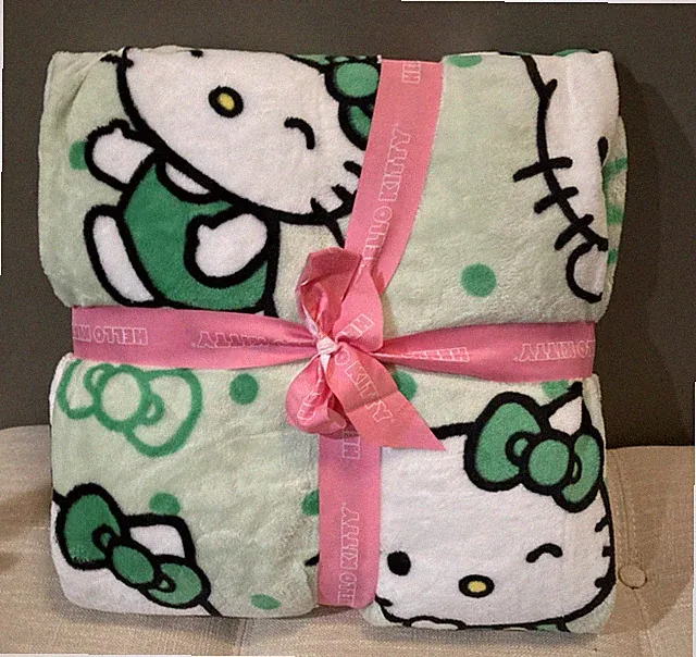 Hello Kitty Plush Throw Blanket Green Polka Dot Twin 60x90 Soft Cozy