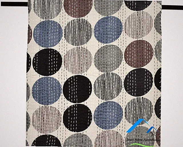 Indian Cotton Grey Polka Dot Print Coverlet Bedspread King Kantha Quilt Gudari