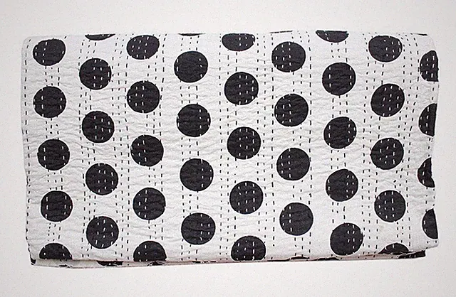Indian Handmade Polka Dot Kantha Quilt Bedspread Blanket Decor Twin & Queen Size