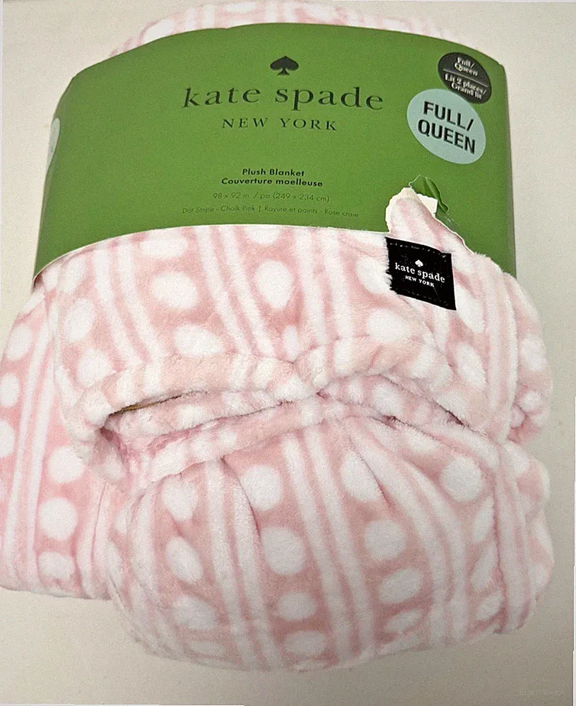 Kate Spade | Full/Queen | Pink White Polka Dot Plush Blanket Soft Cozy