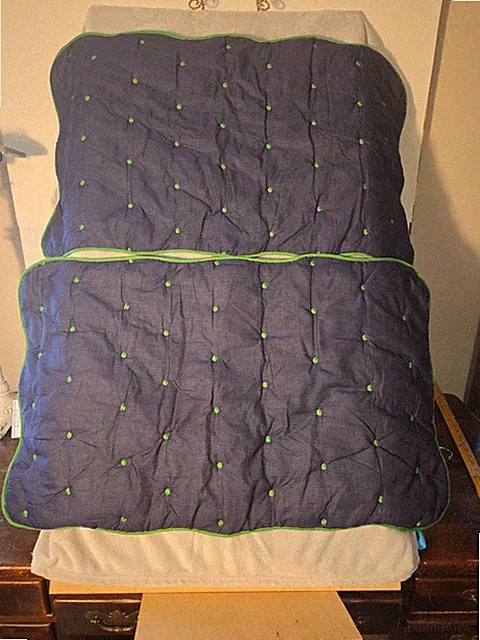 Kate Spade King Pillow Shams (2) Navy Blue Green Trim Quilted Polka Dot Cotton