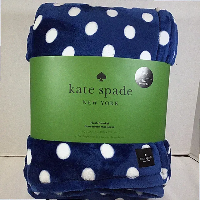Kate Spade Lia Dot Nighttime Blue Swim White Polka Dots Blanket King 112”x 92”