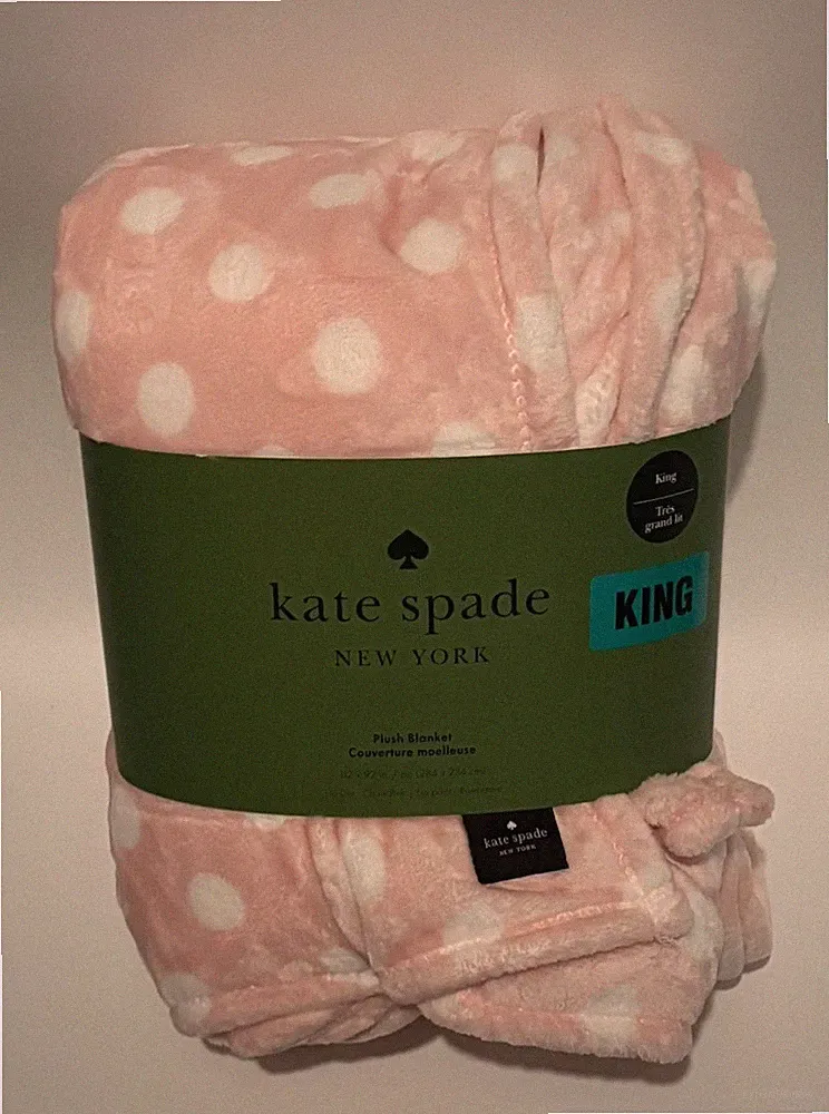 Kate Spade NY King Plush Fleece Blanket Polka Dot Light Pink 112x92 New