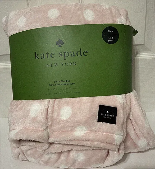 Kate Spade Plush Blanket Throw Pink White Polka Dots TWIN 68”X90” NEW