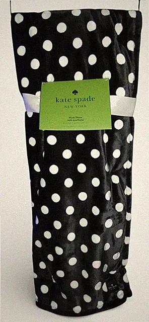 Kate Spade Throw Blanket Polka Dot Fleece Black White Soft Plush Oversized NWT