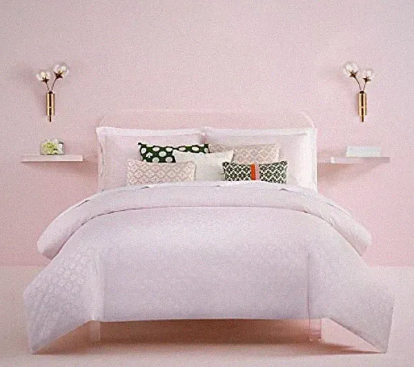 Kate Spade Twin Comforter Set Chalk Pink Floral w Polka Dots