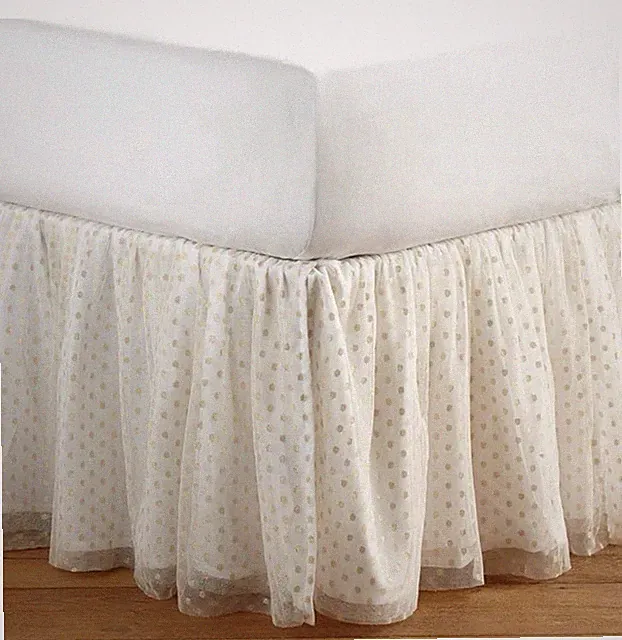 KING Pottery Barn PB Teen Emily & Meritt Bed Skirt Tulle Tutu Gold Polka Dot