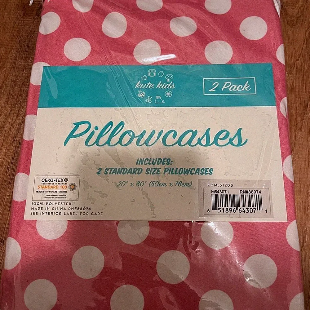 Kute Kids Pink Polka Dot Pillowcases 2 Pack - Standard Size Pillowcases