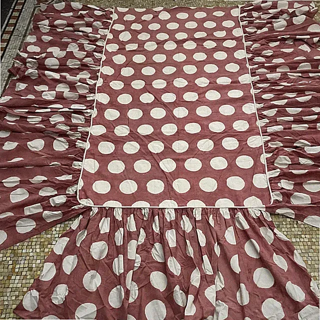 LES INDIENNES Custom Twin Size Bedspread w/ Ruffle REVERSE DOT madder red new