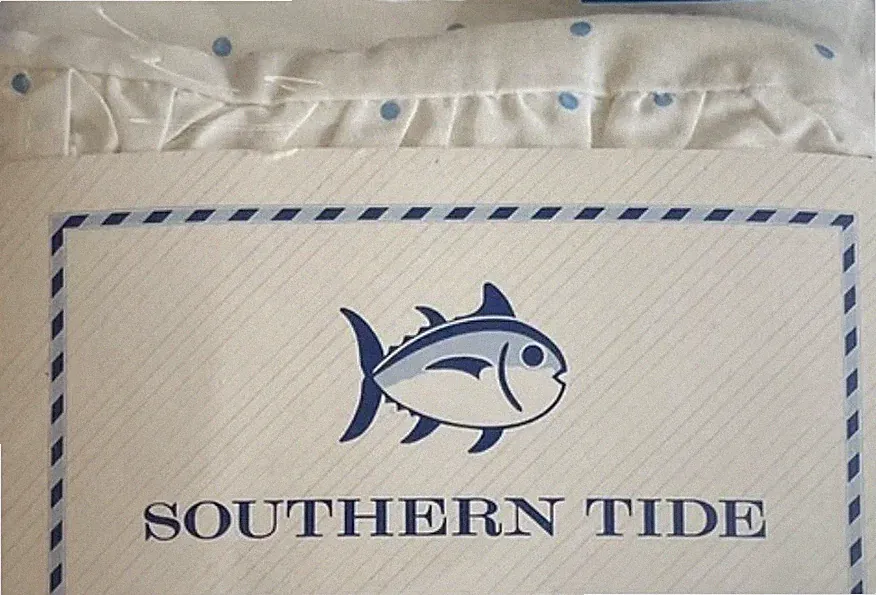 Lot Of 2 Southern Tide Laurel Falls Twin Bed Skirts Ruffle White Blue Polka Dots