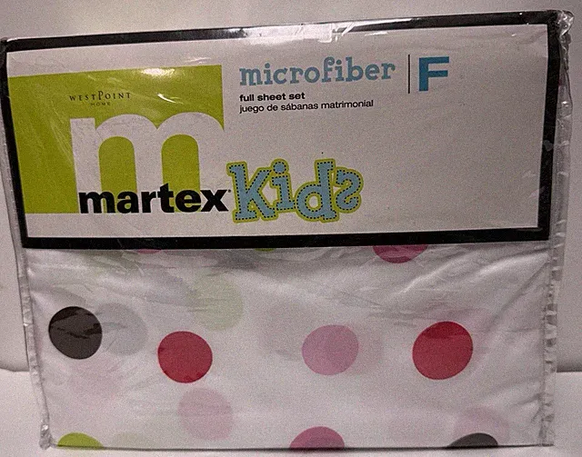 MARTEX KIDS FULL SIZE SHEET SET 4Pc NIP Polka Dots Microfiber Pinks Green White