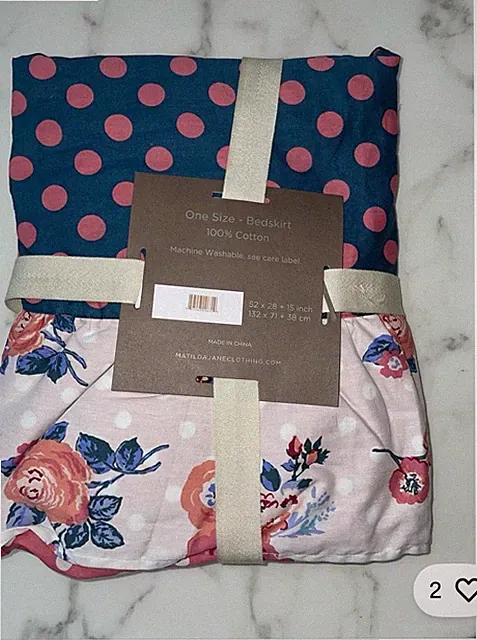 Matilda Jane Bedskirt pink blue floral polkadots one size 52”x28” new with A26