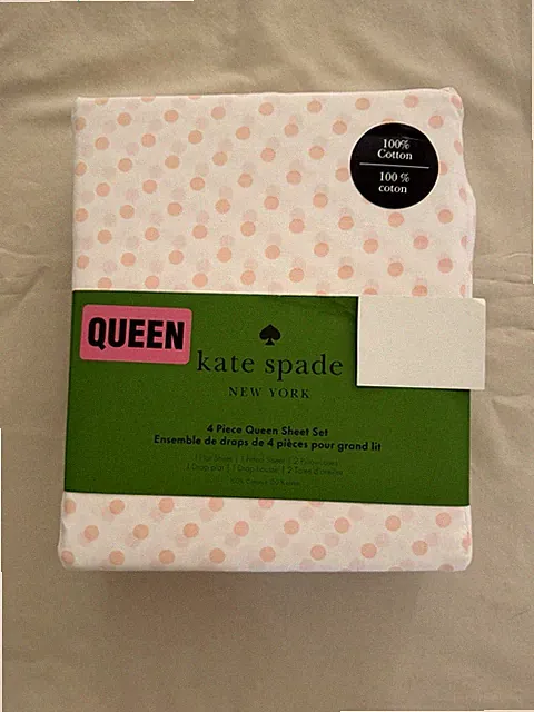 NEW 4pc Kate Spade Queen Sheet Set BALLET PINK TRADITIONAL DOTS 100% Cotton