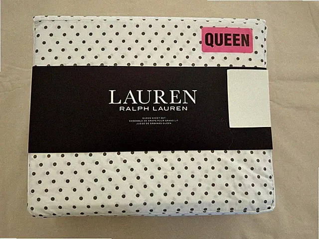 NEW 4pc Ralph Lauren King Sheet Set Small Polka Dots Grey & White 300TC