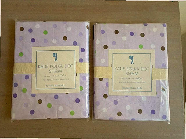New Pottery Barn Kids NIP 2 Set Katie Polka Dot Standard Sham Purple Green Brown