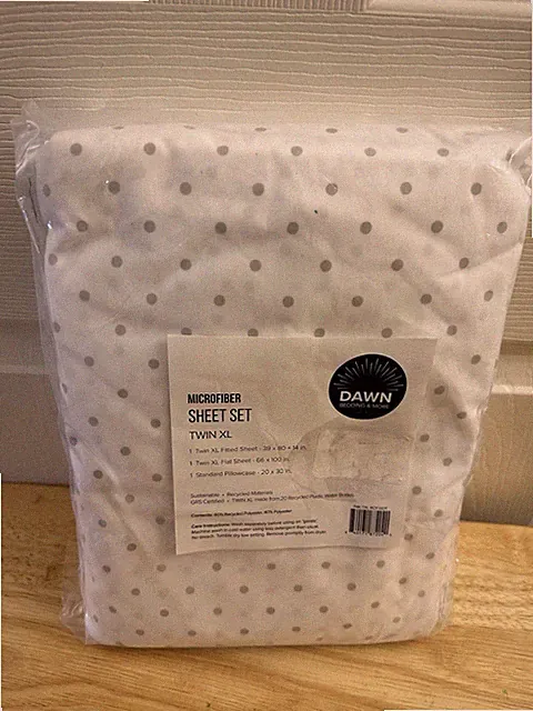 NIP Dawn Bedding Dorm White Gray Polka Dot Microfiber Twin XL Sheet Set