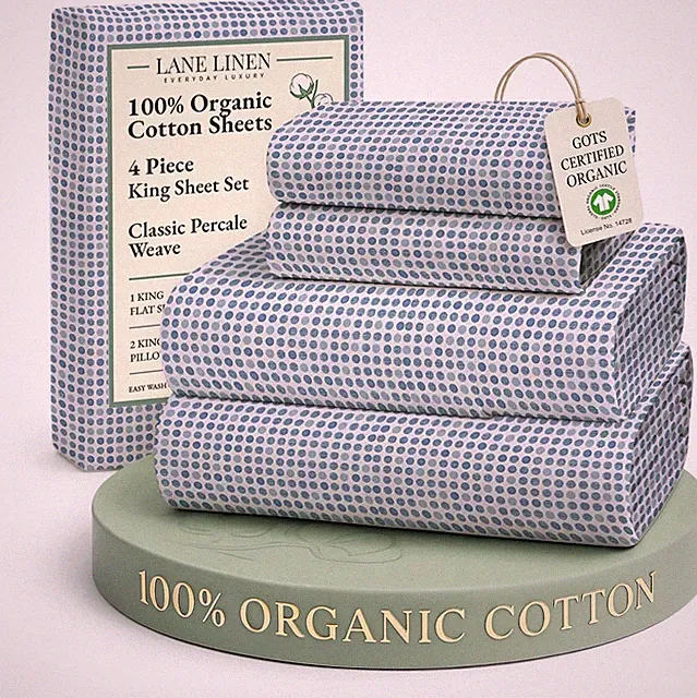Organic Cotton King Bedding Set - Soft Percale Sheets & Pillowcases, Polka Dot