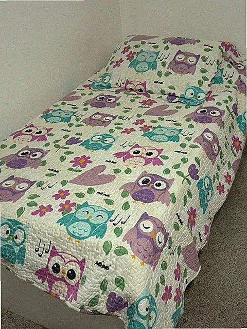 Owl Hoot Blue Purple Polka Dot Coverlet Bed Cover Quilt Sham Set Twin