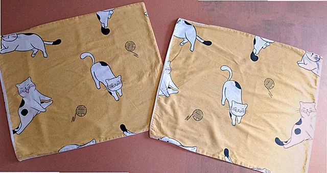 Pair 2 Pillow Shams Cases Kitty Cat Polka Dot Cotton Yellow Black Standard Sz.