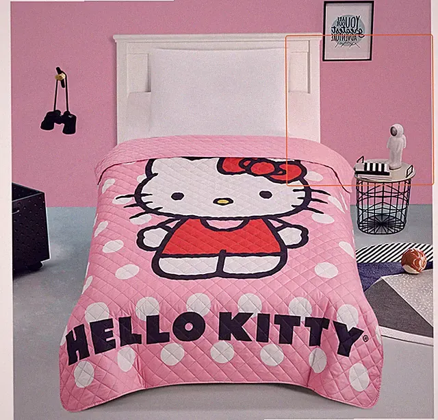 Pink Hello Kitty Polka Dots Twin Quilted Bedspread Only