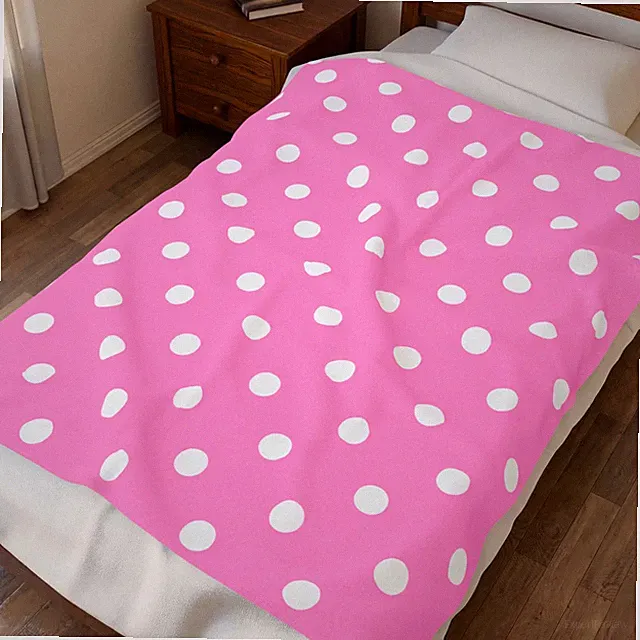 Pink Polka Dot Velveteen Plush Blanket | White Dots, Cozy Throw