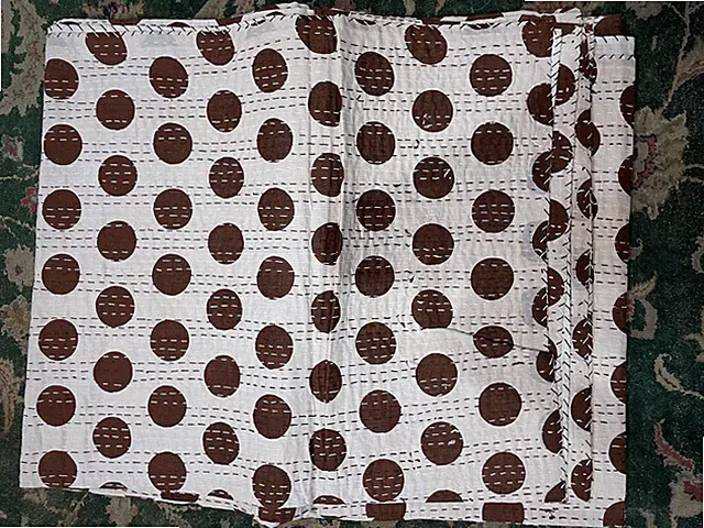 Polka dot KingCotton Handmade Kantha Quilt Throw Blanket Vintage Quilt Bedspread