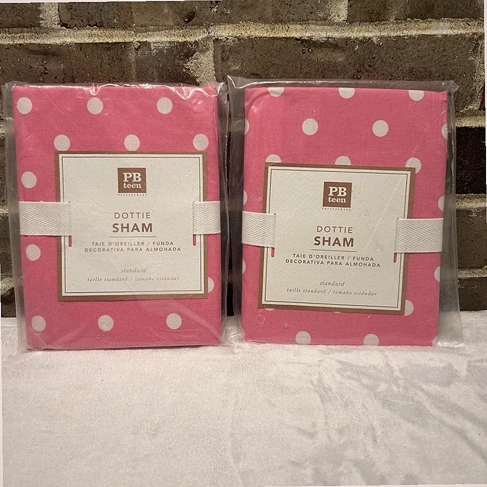 Pottery Barn Dottie Shams Set of 2 Pink White Polka Dot Standard Size NWT NEW
