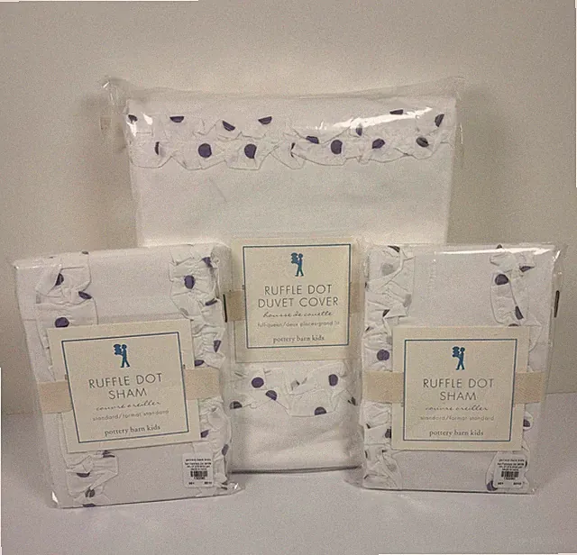 Pottery Barn Kids Ruffle Dot Full Queen Duvet Cover Shams Set Lavender Polka