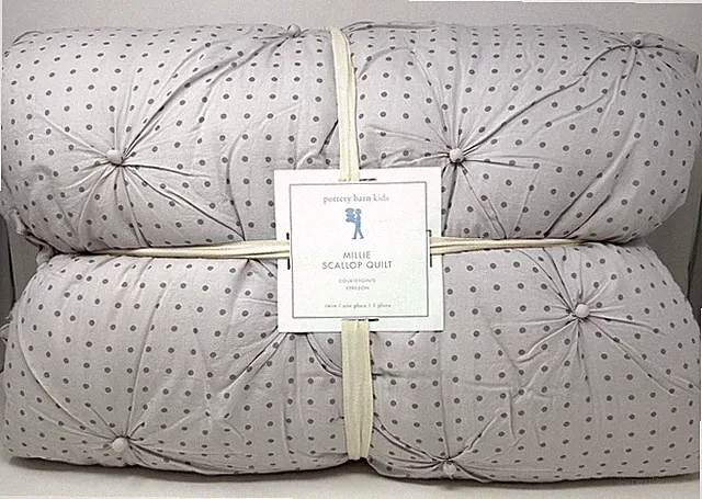 Pottery Barn Millie Scallop Quilt Lavender Queen Mini Dot Polka Purple Kids New