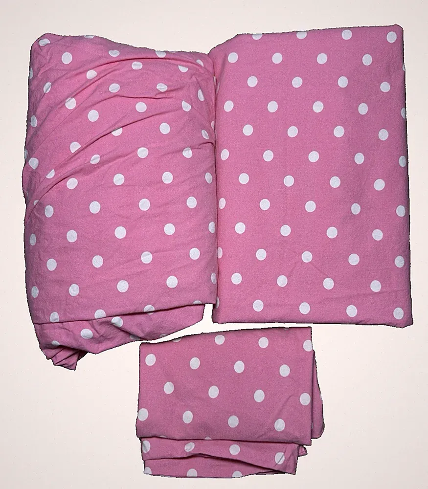 Pottery Barn Sheet Set TWIN XL 3pc Pink Polka Dot Flat Fitted Dottie