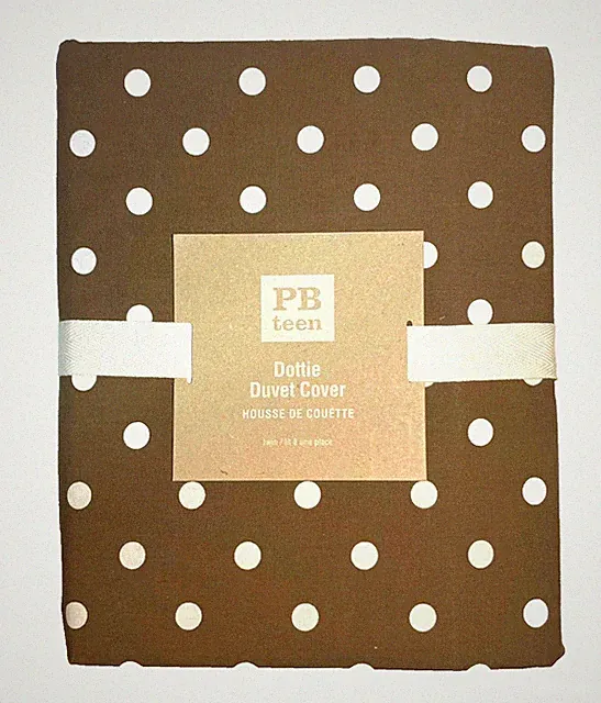 Pottery Barn Teen Cotton Twin Duvet Cover Dottie Brown White Polka Dot Button