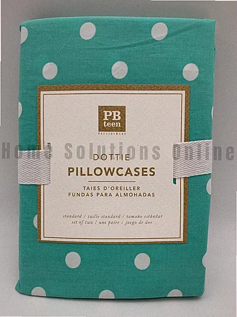 Pottery Barn Teen Dottie Polka Dot Percale Pillowcases S/2 Blue Standard #9995J
