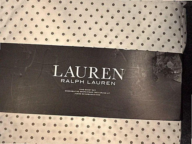 RALPH LAUREN 4 PC KING Cotton Sateen White Brown Polk A Dot Sheet Set Bedroom