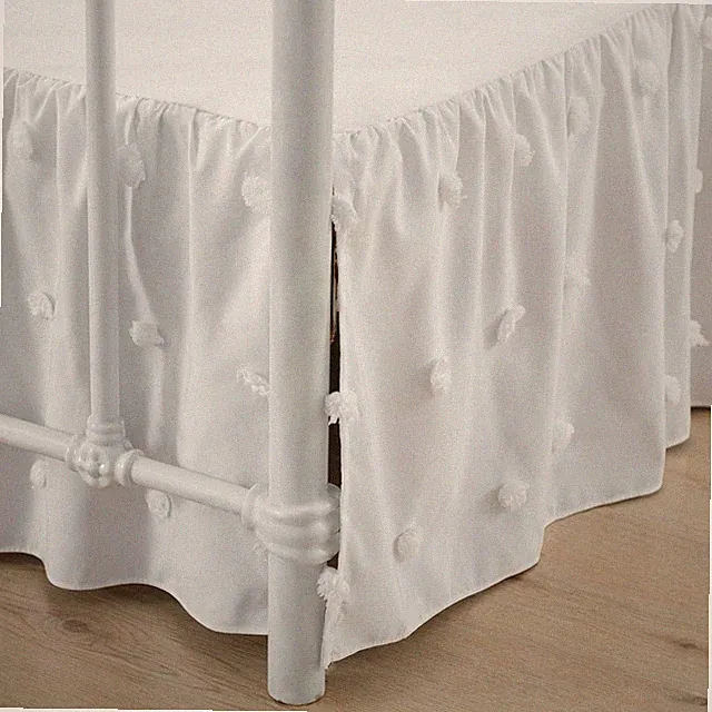 Tufted Bed Skirt Queen Size, Ruffled Skirts 16''Queen, White-polka Dots