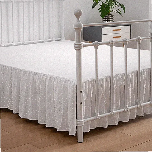 Tufted Dot Bed Skirt Queen Size Ruffled 14"Queen, Dot-white