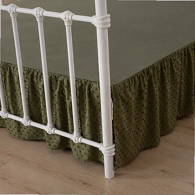 Tufted Dot Bed Skirt Queen Size Ruffled Bed Skirt with Split Corners, 18 Inch...